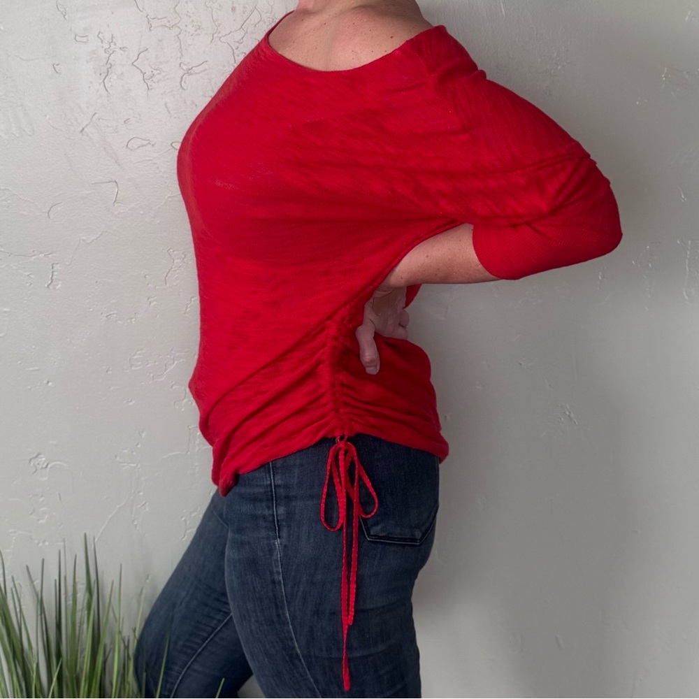 Express Red 3/4 Sleeve Wide Neck/Off the Shoulder Top w/Adjustable Side Ruching - Picture 3 of 7